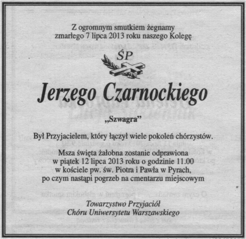 Nekrolog Jurka Czarnockiego
